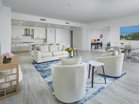 Dining room, Interior, Kitchen, Living room, Marble, Recessed Lighting, Water, Wood Texture Flooring