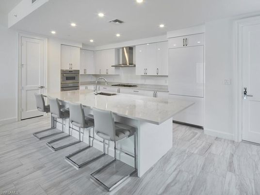 Interior, Kitchen, Marble, Recessed Lighting, Stainless Steel Appliances
