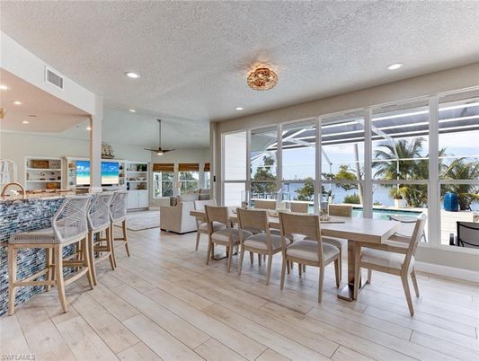 Dining room, Interior, Recessed Lighting, Water, Wood Texture Flooring