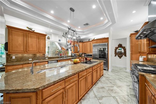 Chandelier, Interior, Kitchen, Pendant Lights, Recessed Lighting, Stainless Steel Appliances