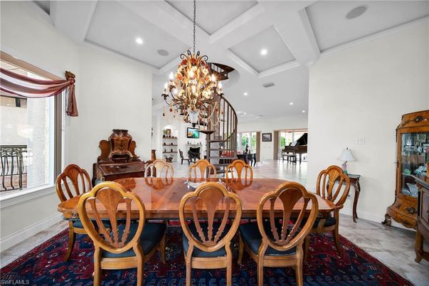 Chandelier, Dining room, Interior, Piano, Recessed Lighting