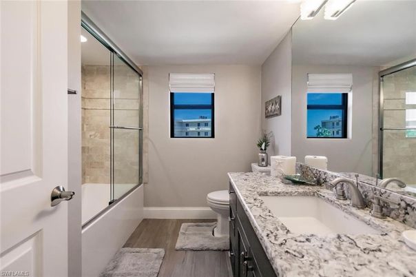 Bathroom, Glass Shower, Interior, Wood Texture Flooring