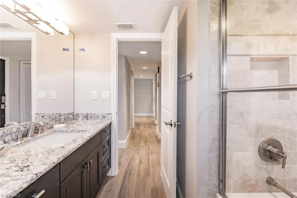 Bathroom, Interior, Recessed Lighting, Wood Texture Flooring