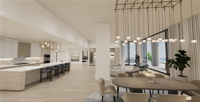 Dining room, Interior, Kitchen, Pendant Lights, Wood Texture Flooring