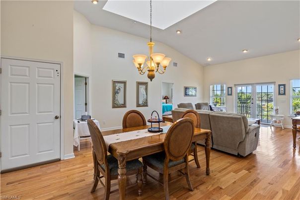 Chandelier, Dining room, Interior, Living room, Recessed Lighting, Wood Texture Flooring