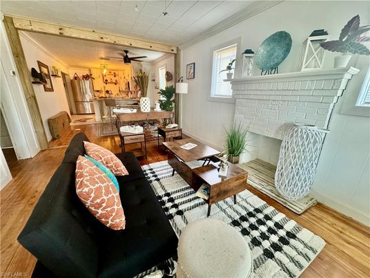 Dining room, Fireplace, Interior, Kitchen, Living room, Wood Texture Flooring