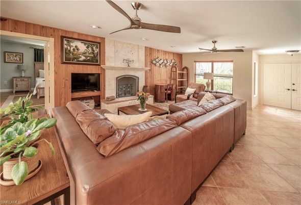 Fireplace, Interior, Living room, Recessed Lighting, Wooden Walls