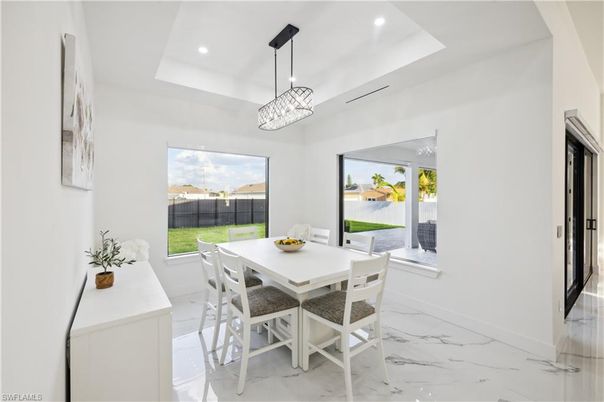 Dining room, Interior, Marble, Pendant Lights, Recessed Lighting