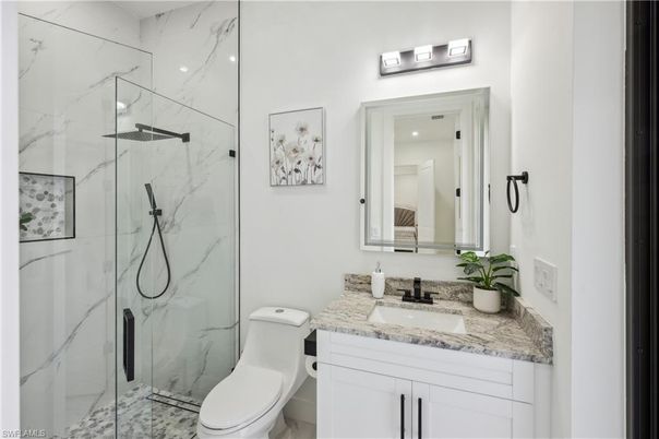 Bathroom, Glass Shower, Interior, Marble Walls