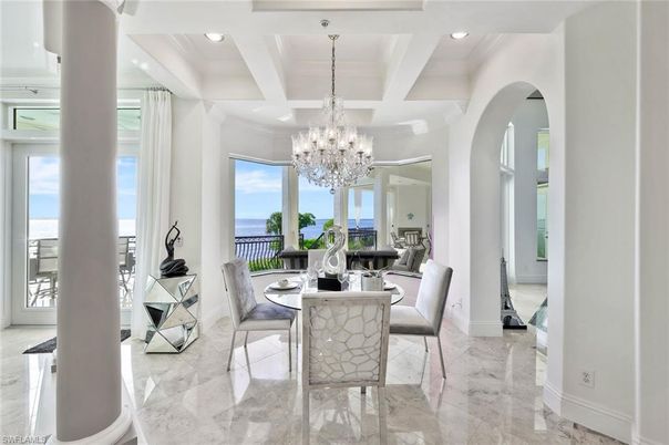 Chandelier, Dining room, Interior, Marble, Recessed Lighting
