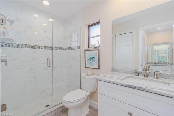 Bathroom, Glass Shower, Interior, Marble Walls, Recessed Lighting
