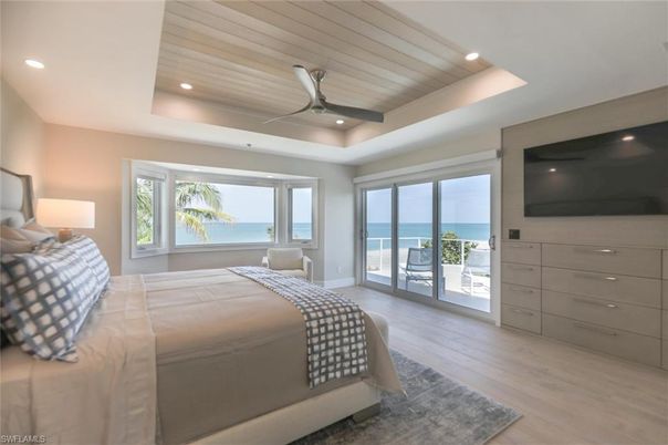 Bedroom, Interior, Recessed Lighting, Water, Wooden Ceilings, Wood Texture Flooring
