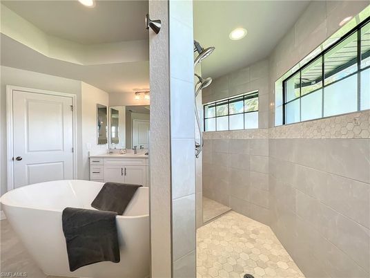 Bathroom, Dual Sink Vanities, Free Standing Baths, Interior, Recessed Lighting