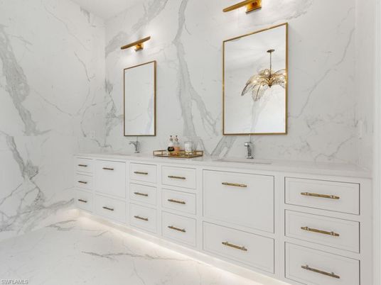 Bathroom, Dual Sink Vanities, Interior, Marble, Marble Walls