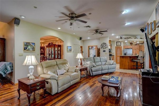 Interior, Kitchen, Living room, Recessed Lighting, Wood Texture Flooring