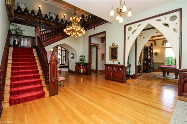 Billiard Table, Chandelier, Game Room, Interior, Wood Texture Flooring