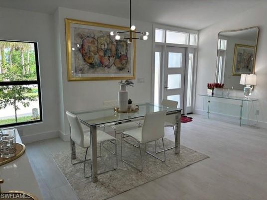 Dining room, Interior, Pendant Lights, Wood Texture Flooring