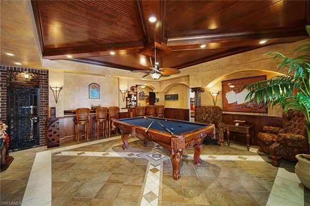 Billiard Table, Game Room, Interior, Recessed Lighting, Wooden Beams, Wooden Ceilings