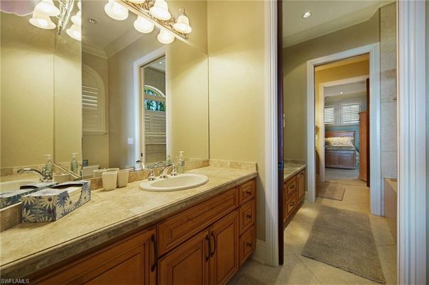 Bathroom, Dual Sink Vanities, Interior, Recessed Lighting, Tile Countertops