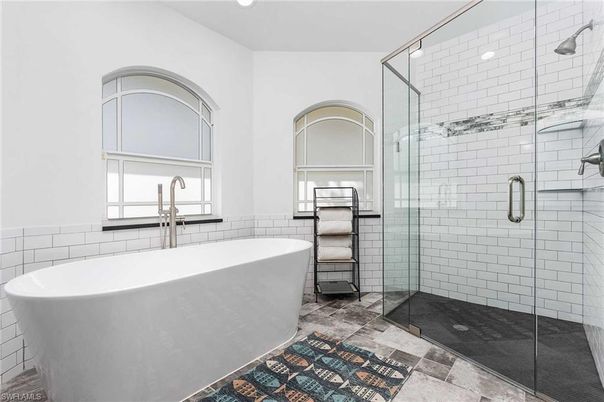 Bathroom, Free Standing Baths, Glass Shower, Interior, Recessed Lighting