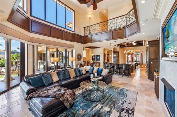 Chandelier, Dining room, Interior, Living room, Pendant Lights, Recessed Lighting, Wooden Beams