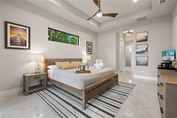 Bedroom, Interior, Marble, Recessed Lighting