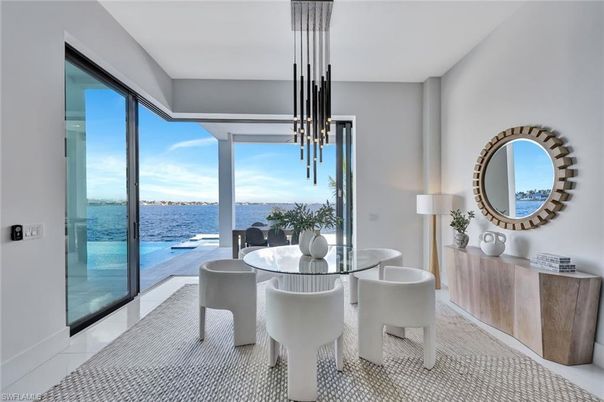 Dining room, Interior, Pendant Lights, Water