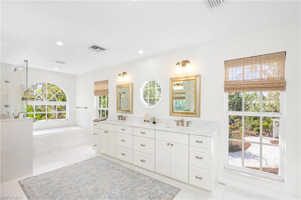Bathroom, Dual Sink Vanities, Glass Shower, Interior, Recessed Lighting
