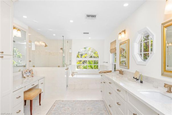 Bathroom, Dual Sink Vanities, Glass Shower, Interior, Recessed Lighting