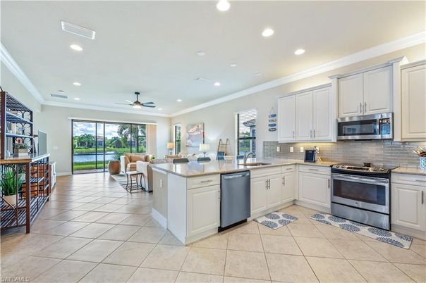 Dining room, Interior, Kitchen, Living room, Recessed Lighting, Stainless Steel Appliances