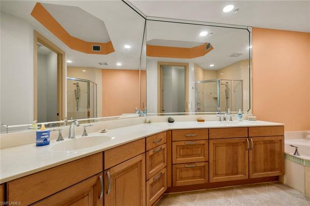 Bathroom, Dual Sink Vanities, Glass Shower, Interior, Recessed Lighting