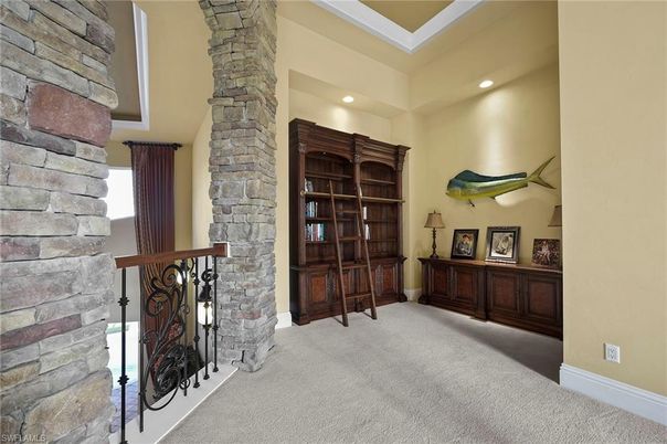 Fireplace, Interior, Recessed Lighting, Stone Walls