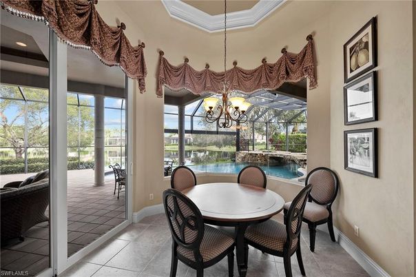 Chandelier, Dining room, Interior, Pool, Sun Room