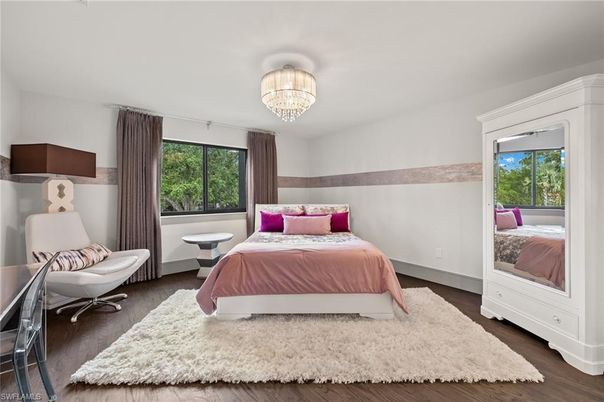 Bedroom, Chandelier, Interior, Wood Texture Flooring