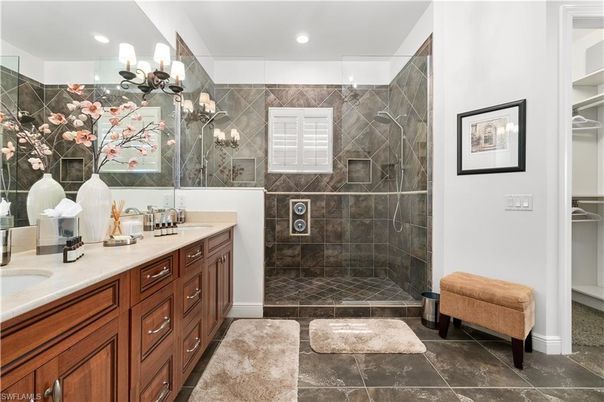 Bathroom, Dual Sink Vanities, Glass Shower, Interior, Recessed Lighting