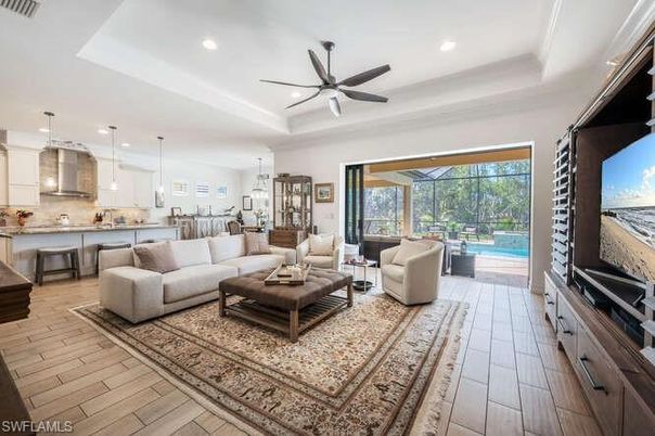Interior, Kitchen, Living room, Pendant Lights, Recessed Lighting, Stainless Steel Appliances, Wood Texture Flooring