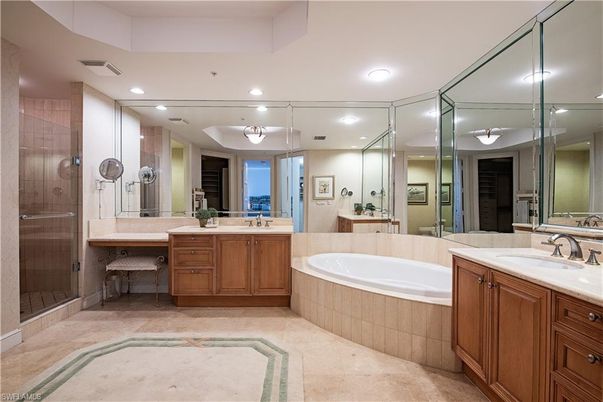 Bathroom, Dual Sink Vanities, Glass Shower, Interior, Recessed Lighting
