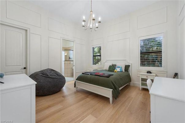 Bedroom, Chandelier, Interior, Wood Texture Flooring