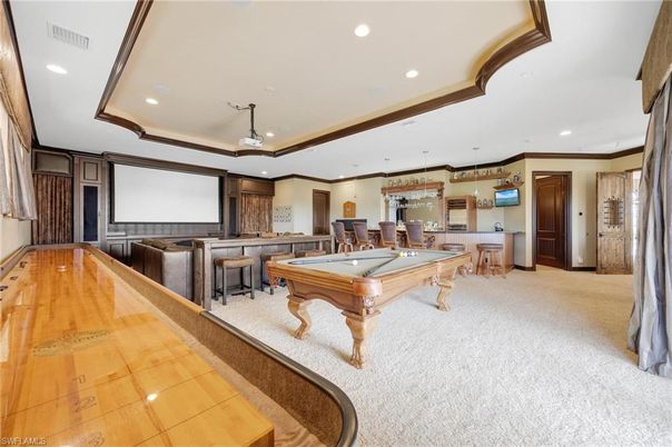 Billiard Table, Game Room, Interior, Pendant Lights, Projection Screen, Recessed Lighting
