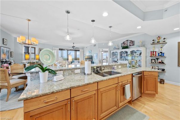Interior, Kitchen, Pendant Lights, Recessed Lighting, Wood Texture Flooring