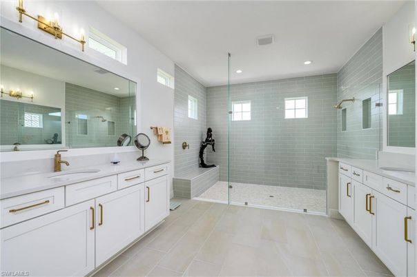 Bathroom, Dual Sink Vanities, Glass Shower, Interior, Recessed Lighting