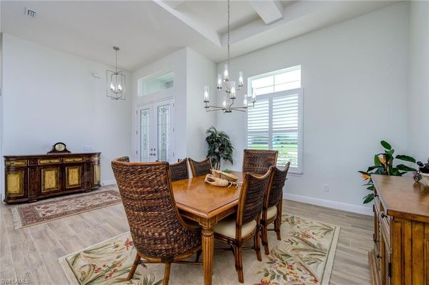 Chandelier, Dining room, Interior, Pendant Lights, Wood Texture Flooring