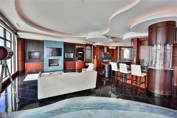 Fireplace, Interior, Kitchen, Living room, Recessed Lighting