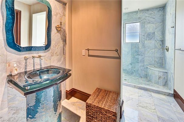 Bathroom, Glass Shower, Interior, Marble, Marble Walls