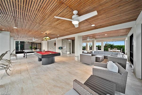 Billiard Table, Game Room, Interior, Living room, Pendant Lights, Recessed Lighting, Wooden Ceilings