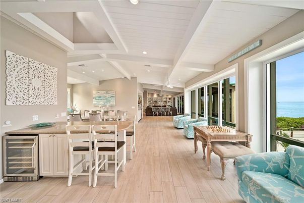 Dining room, Interior, Living room, Recessed Lighting, Water, Wood Texture Flooring