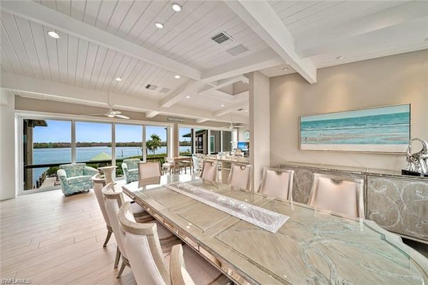 Dining room, Interior, Recessed Lighting, Water, Wood Texture Flooring