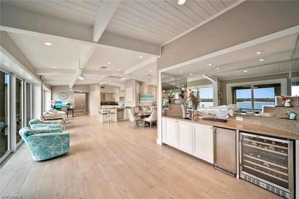 Dining room, Interior, Kitchen, Recessed Lighting, Water, Wood Texture Flooring