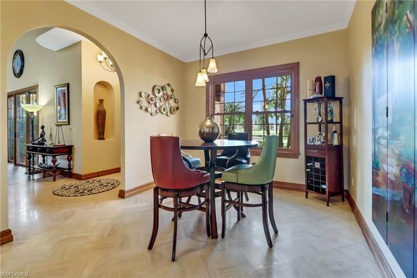 Dining room, Interior, Pendant Lights, Wood Texture Flooring