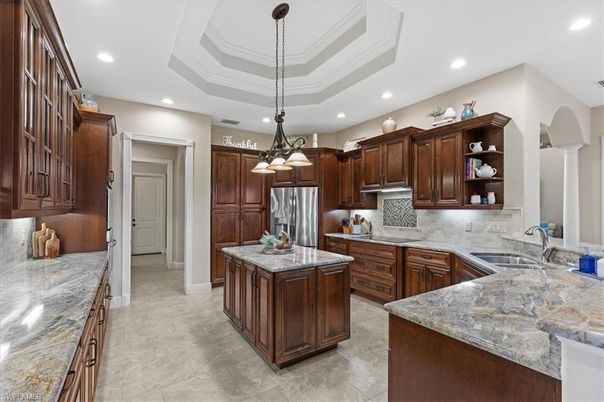 Chandelier, Interior, Kitchen, Pendant Lights, Recessed Lighting, Stainless Steel Appliances